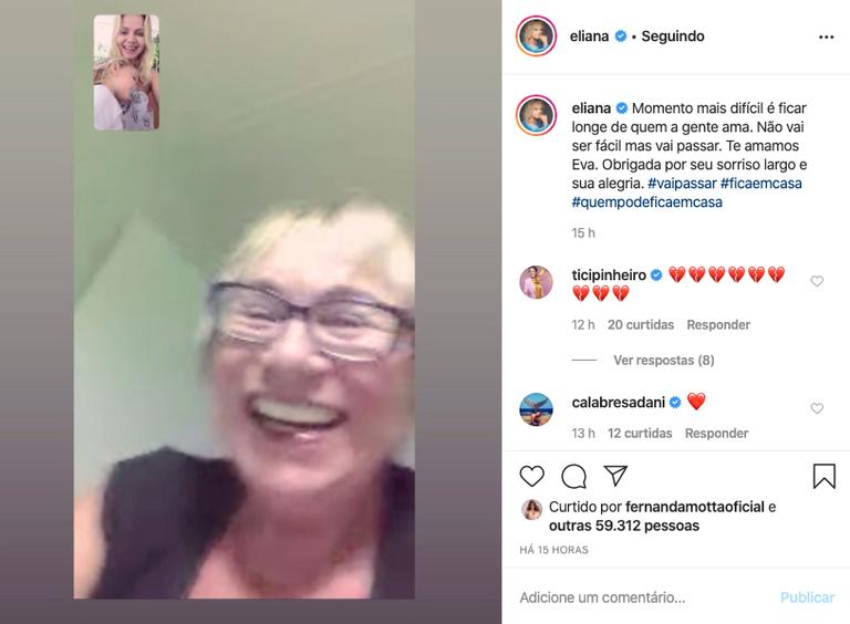 Eliana mata a saudade da mãe em videochamada