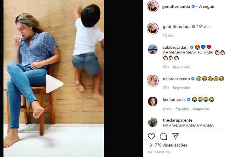 Fernanda Gentil mostra o filho subindo pelas paredes e momento toma conta da web