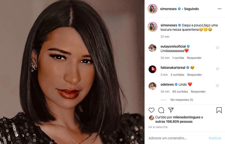 Simone surge com visual diferente nas redes sociais]