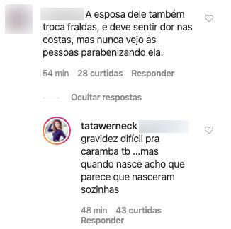 Tatá Werneck defende Rafael Vitti após crítica de seguidora