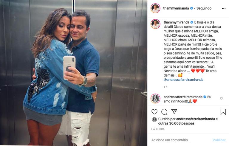 Andressa Ferreira ganha declaração apaixonada de Thammy Miranda