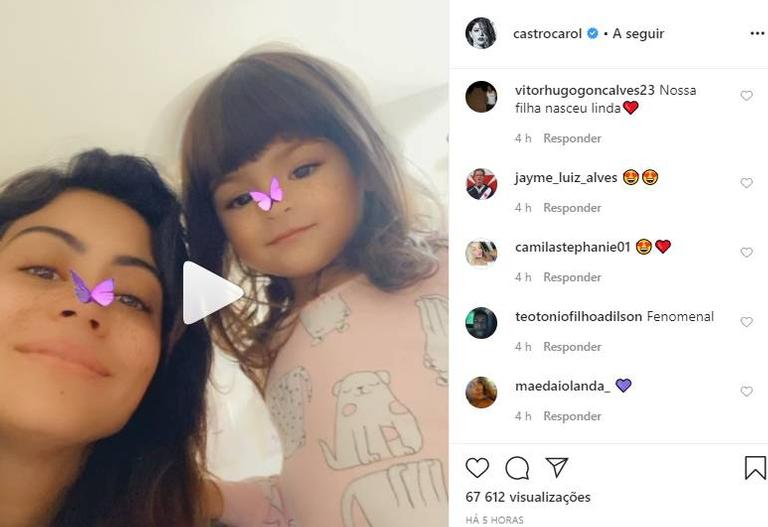 Carol Castro e a filha, Nina encantam seguidores ao surgirem em momento divertido