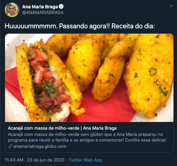 Ana Maria Braga polemiza com 'falsa' receita de acarajé