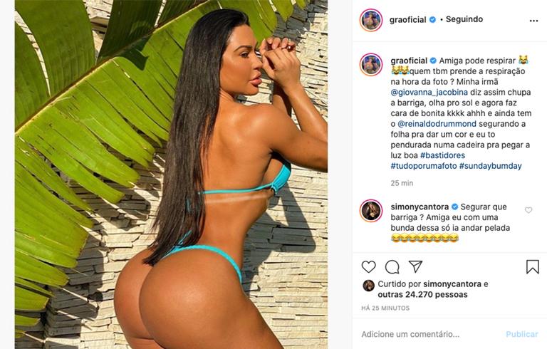 Gracyanne exibe bumbum e revela seu 'truque' para a foto perfeita