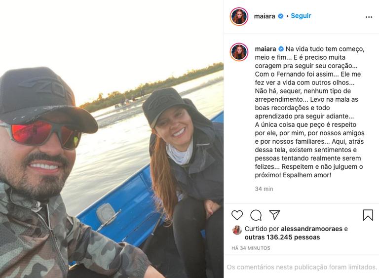 Maiara esclarece término com Fernando Zor