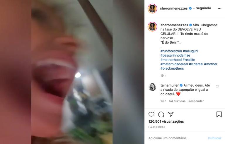 Sheron Menezzes mostra vídeo do filho fugindo com o seu celular