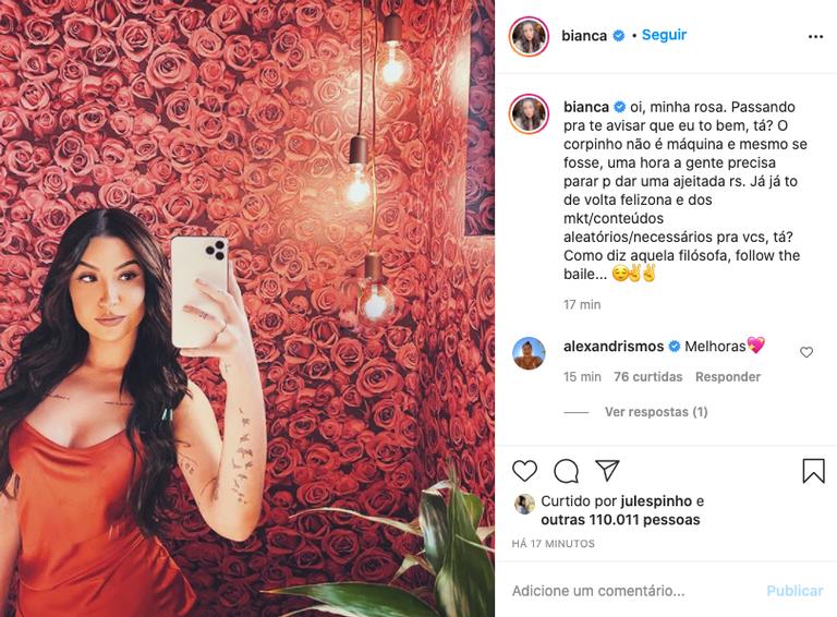 Bianca Andrade tranquiliza fãs após ser internada