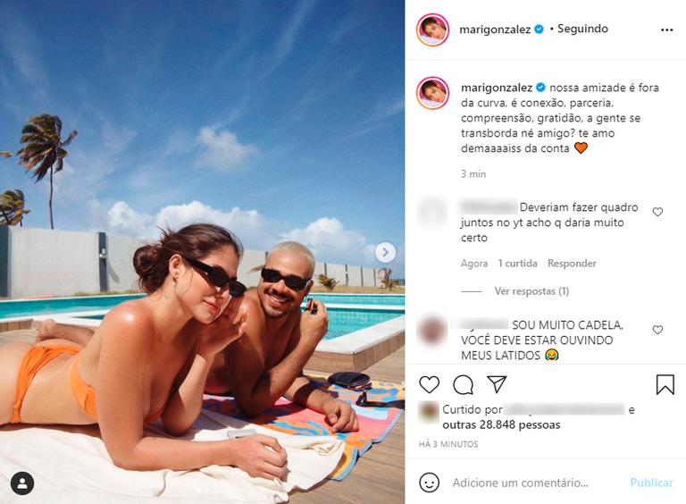 Ex-BBB Mari Gonzalez e o amigo, Alexandre Ammano