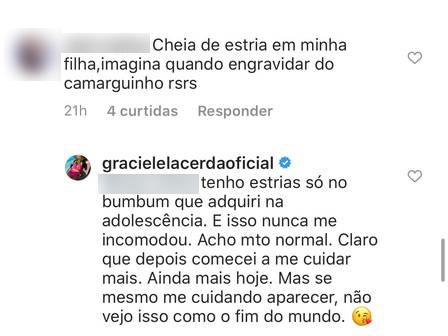 Graciele Lacerda posa de biquíni e assume as estrias