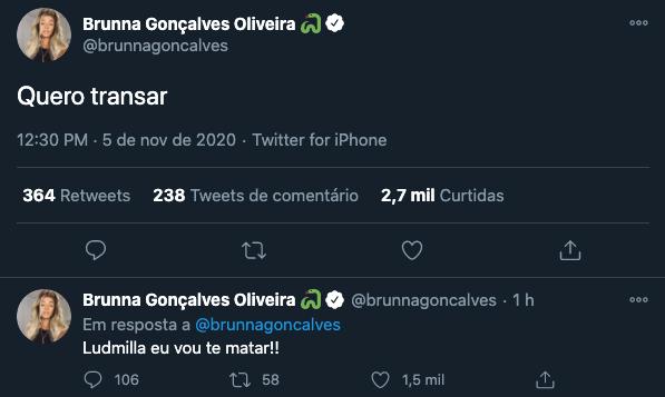 Ludmilla deixa mensagem ousada nas redes sociais de Brunna Gonçalves