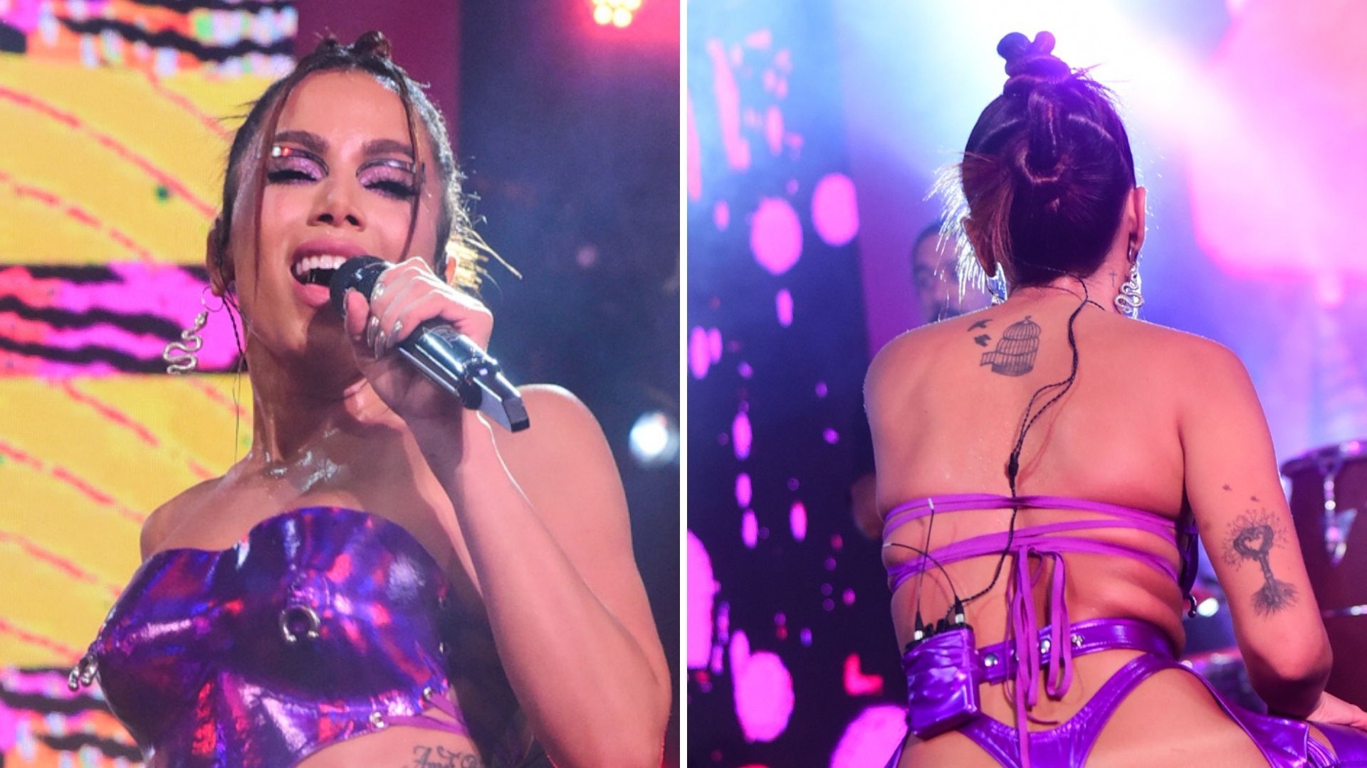 Anitta faz show com bumbum à mostra e desce até o chão no palco