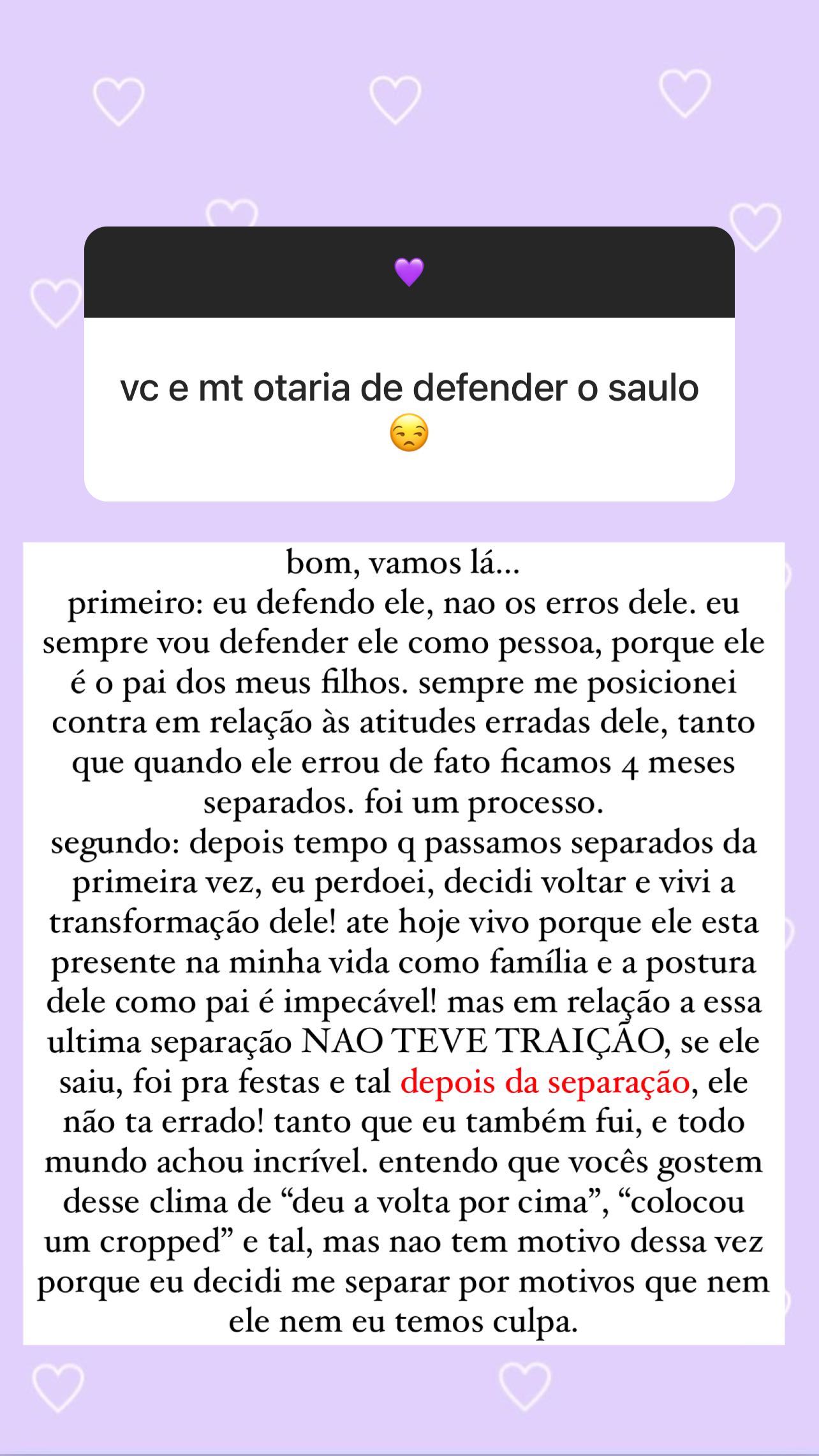 Gabi Brandt se revolta após ser xingada por defender Saulo Poncio: "Otária"