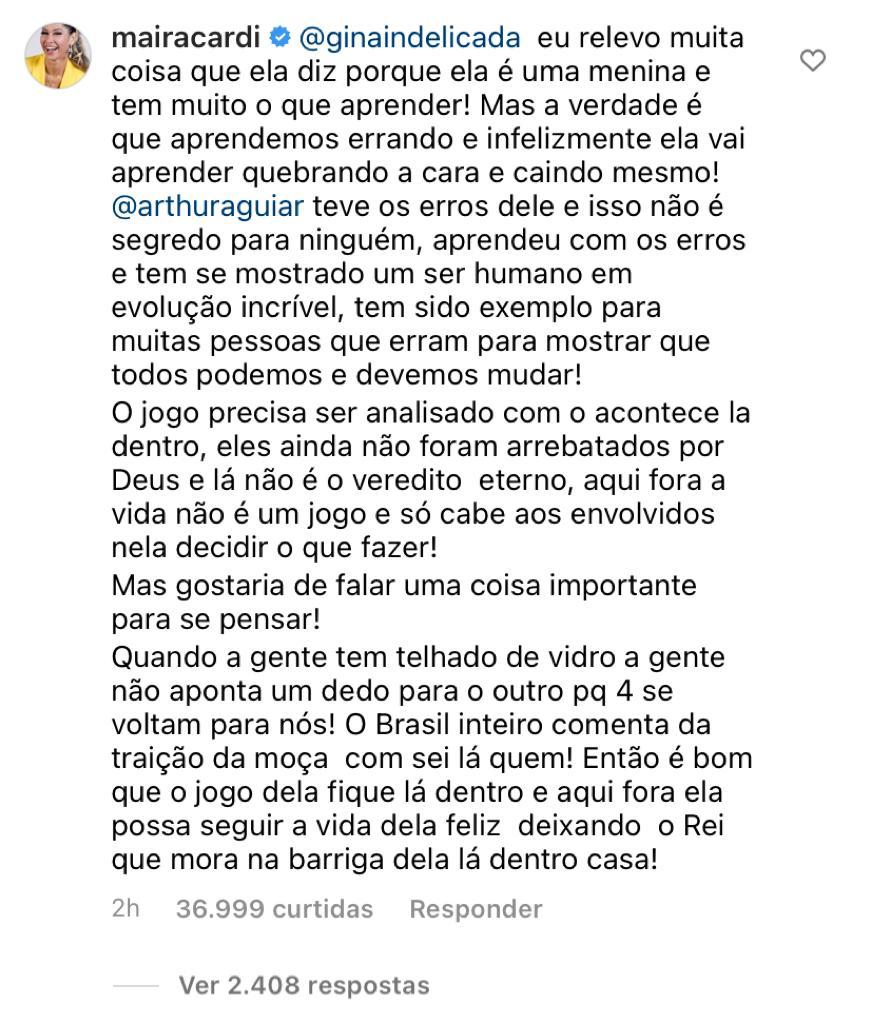 Maíra Cardi citando traições Jade Picon