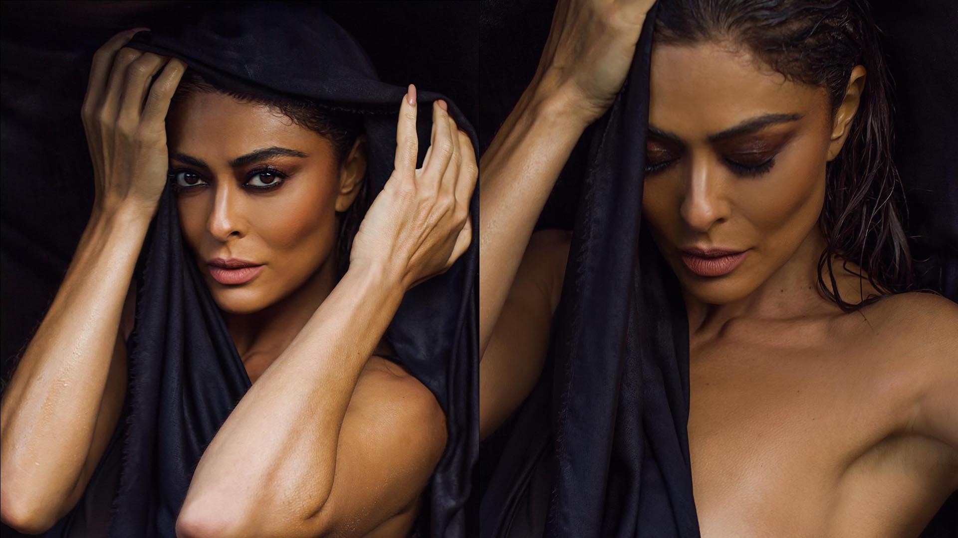 Nua, Juliana Paes é traída por pano transparente e deixa seios escaparem:  