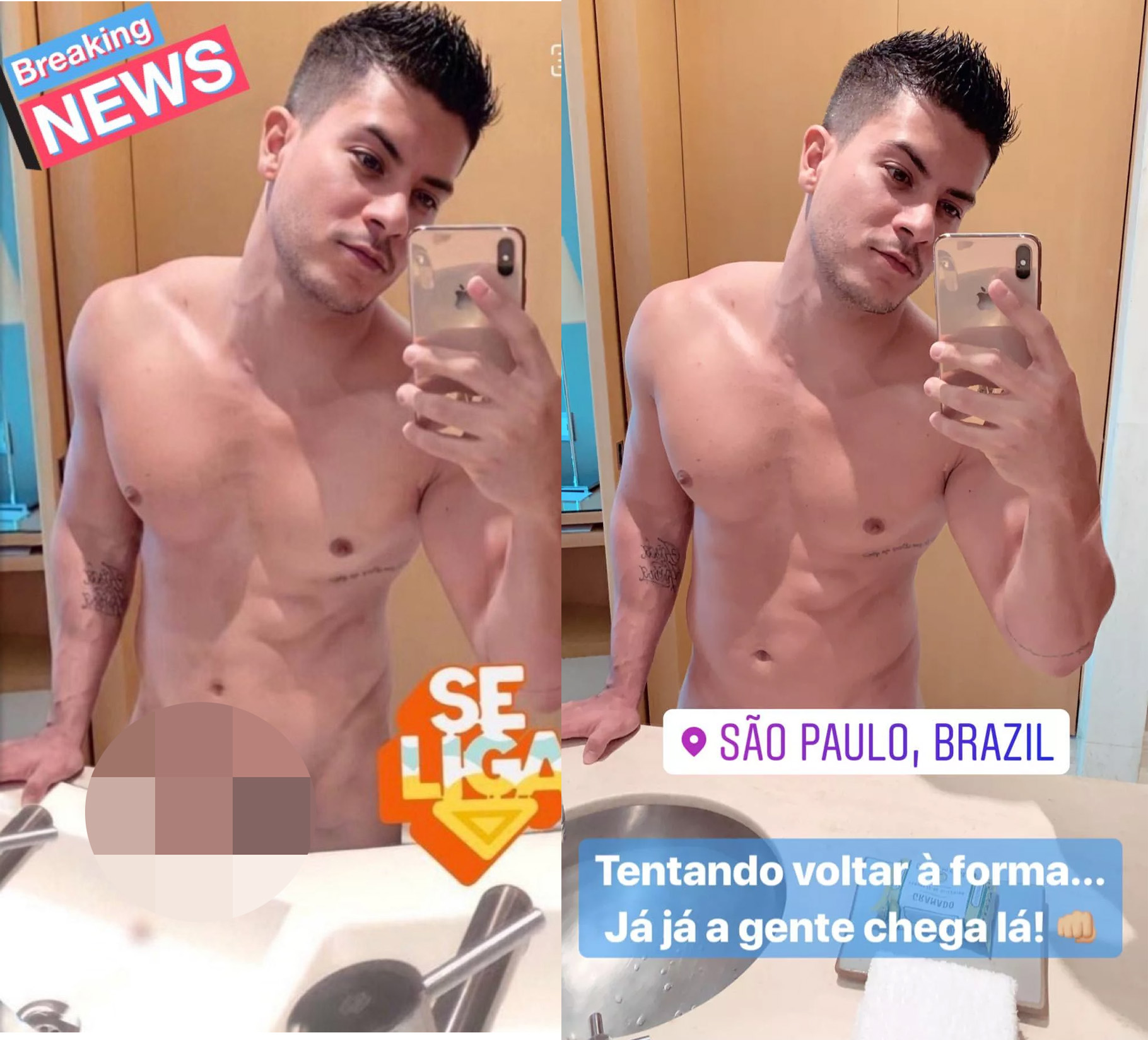 Comparação entre as nudes de Arthur Aguiar - a da esquerda é fake