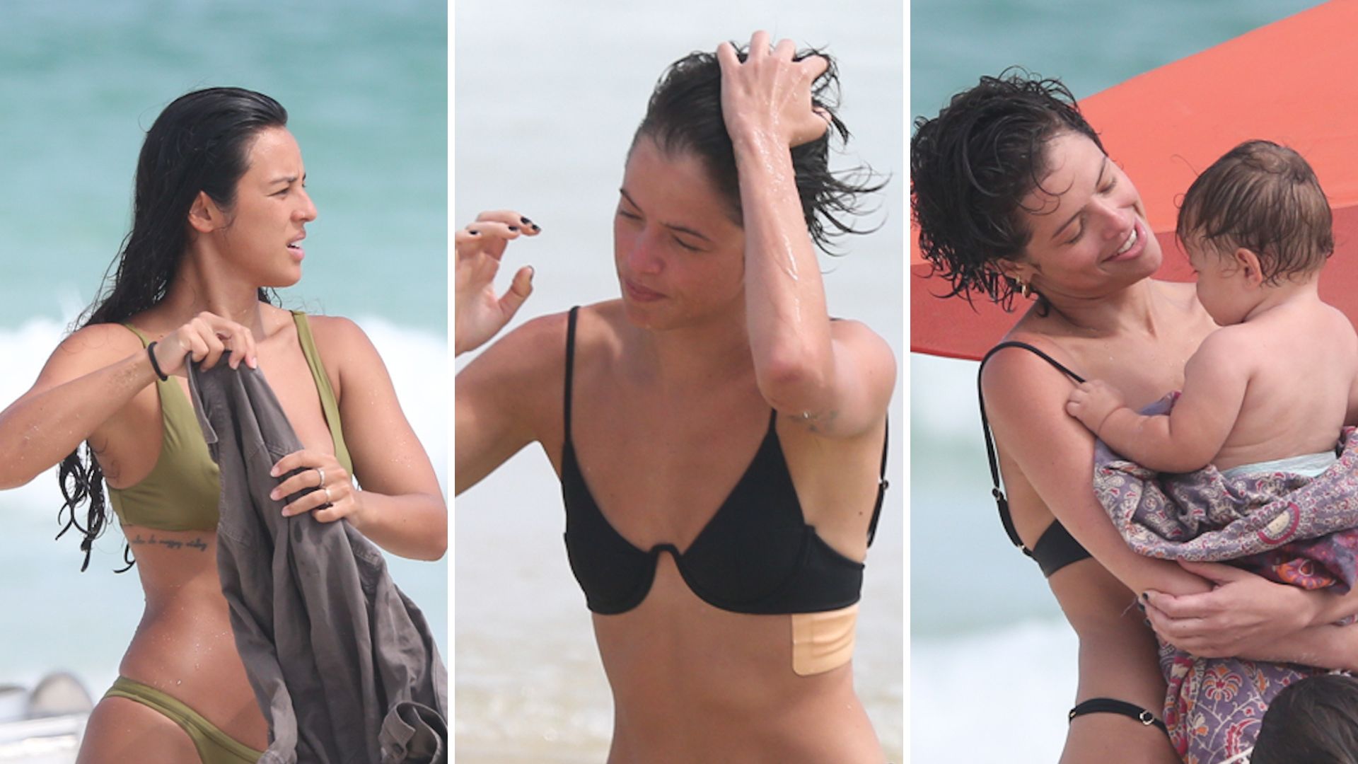 Tudo em família! De fio-dental, Agatha Moreira paparica as filhas de Yanna Lavigne em praia