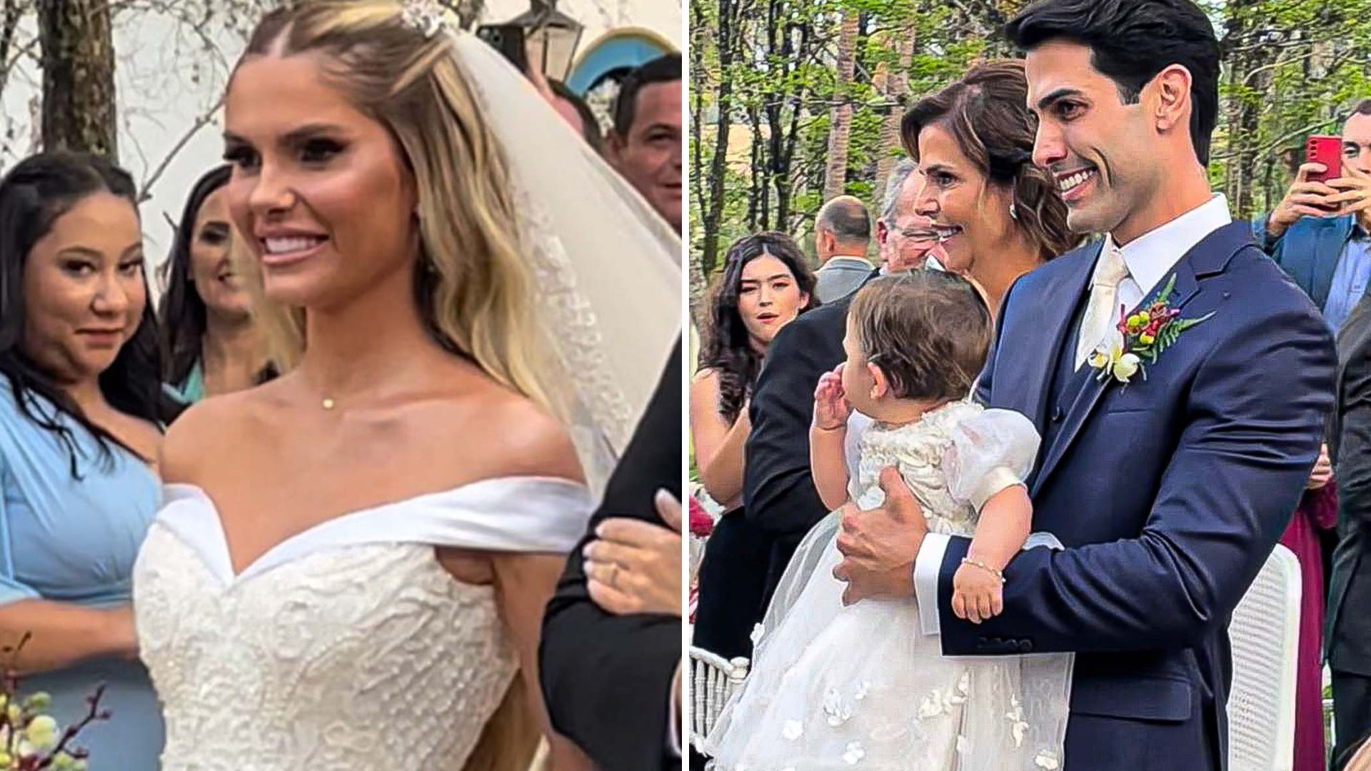 Bárbara Evans se casa com vestido luxuoso de princesa e filha participa da cerimônia