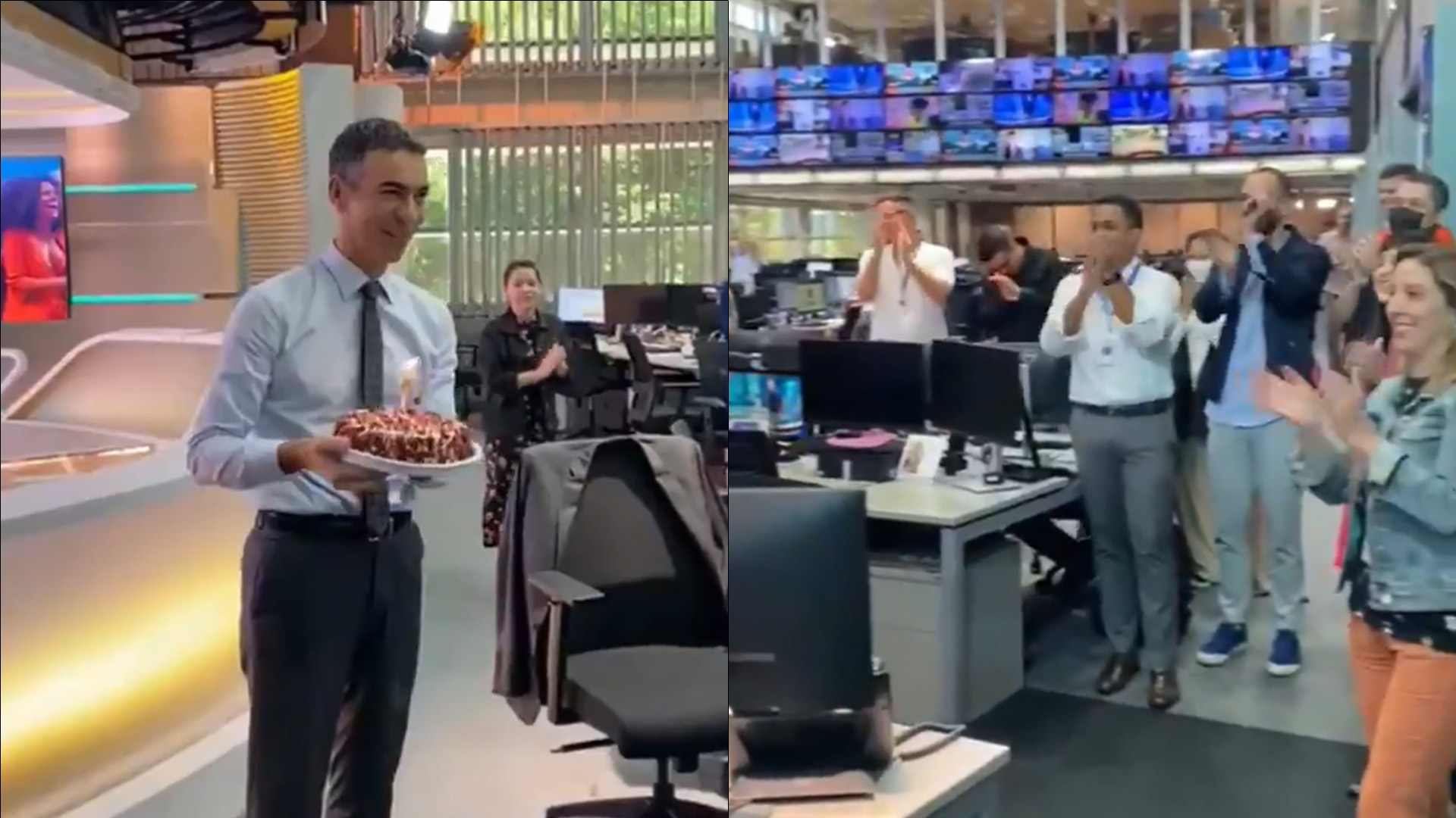 César Tralli se emociona com festa surpresa nos bastidores da Globo: “Que fofo”
