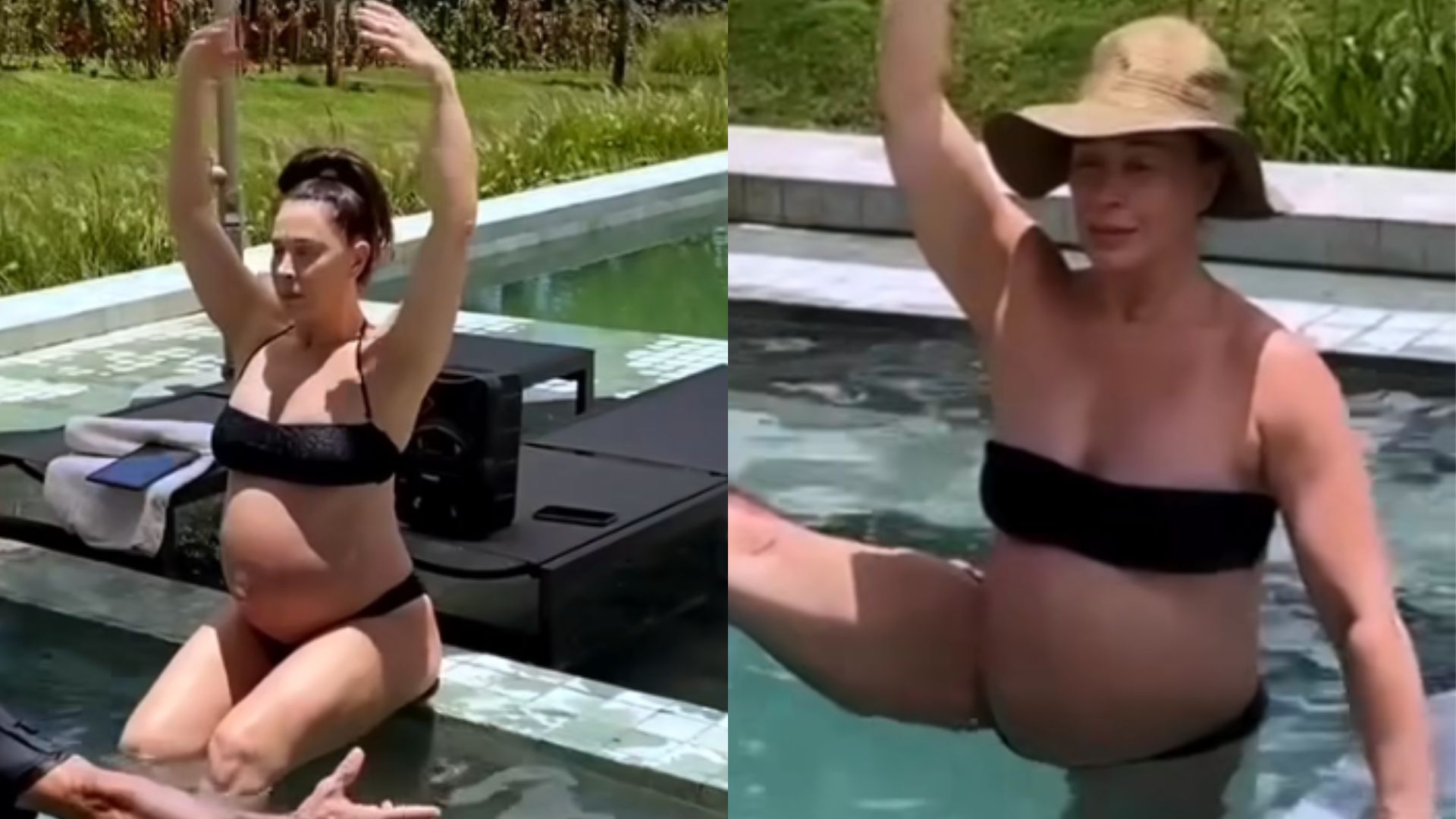 Gravidíssima, Claudia Raia faz balé na piscina e elasticidade impressiona: “Inspiração”