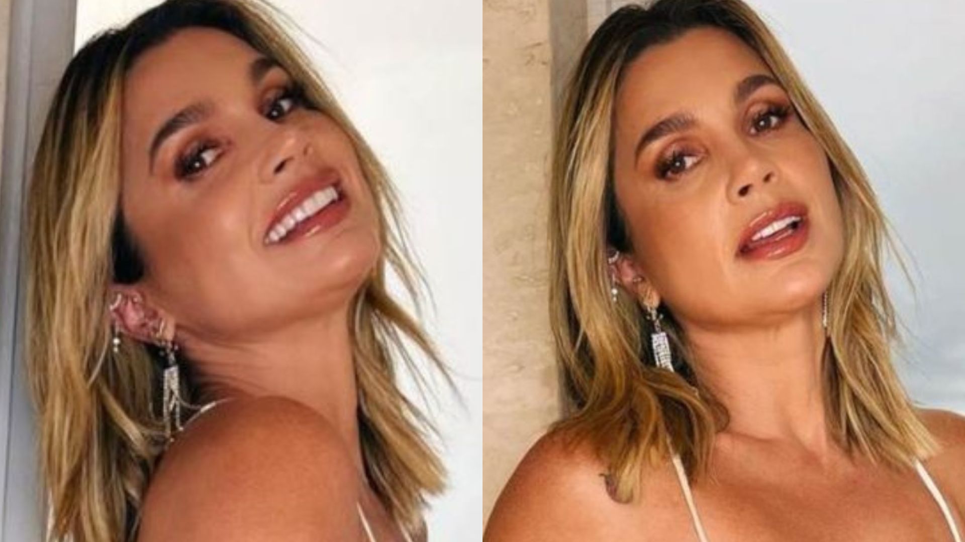 Flávia Alessandra quase deixa seios escaparem em vestido decotado e fãs babam: “Mulherão”
