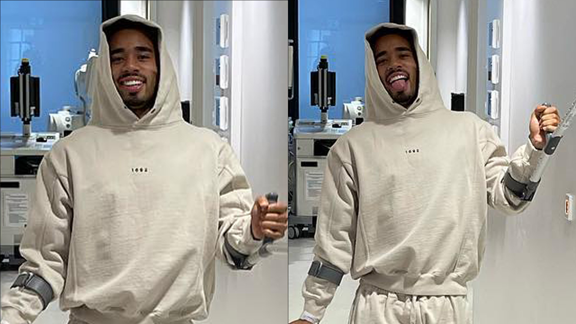 Fora da Copa, Gabriel Jesus surge de muleta após lesão no joelho: “Voltar pra casa”