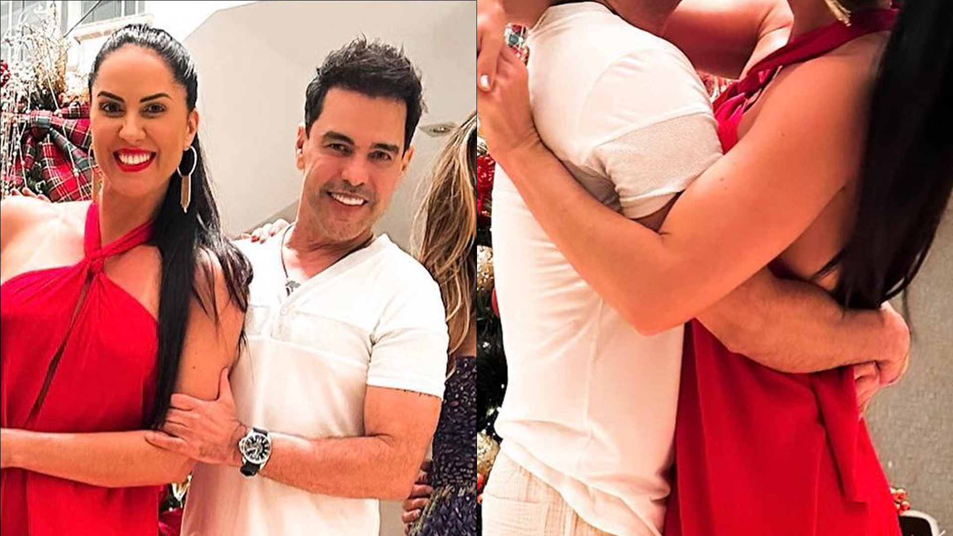 Zezé Di Camargo agarra Graciele Lacerda e dá beijão quente no Natal: “Muito amor”