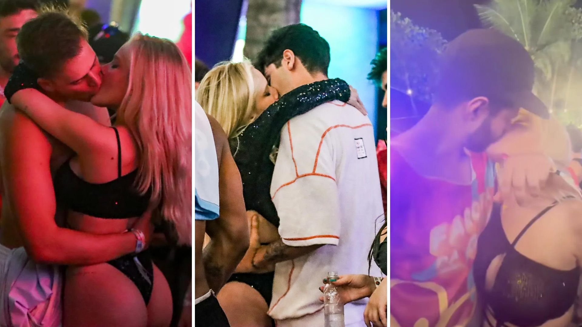 De fio-dental, Karoline Lima, ex de Éder Militão, passa o rodo e beija geral na Farofa da Gkay