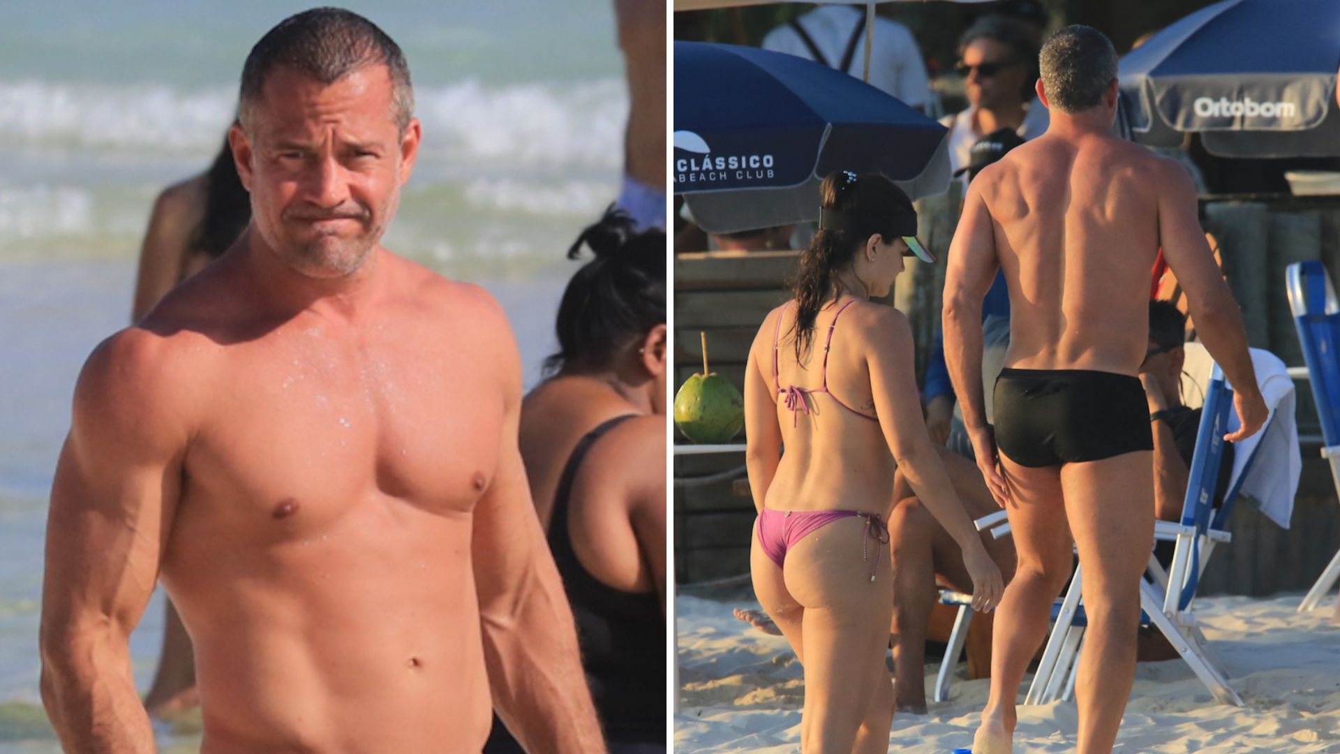 Que corpos são esses? Musculoso, Malvino Salvador vai à praia com a esposa e beleza encanta