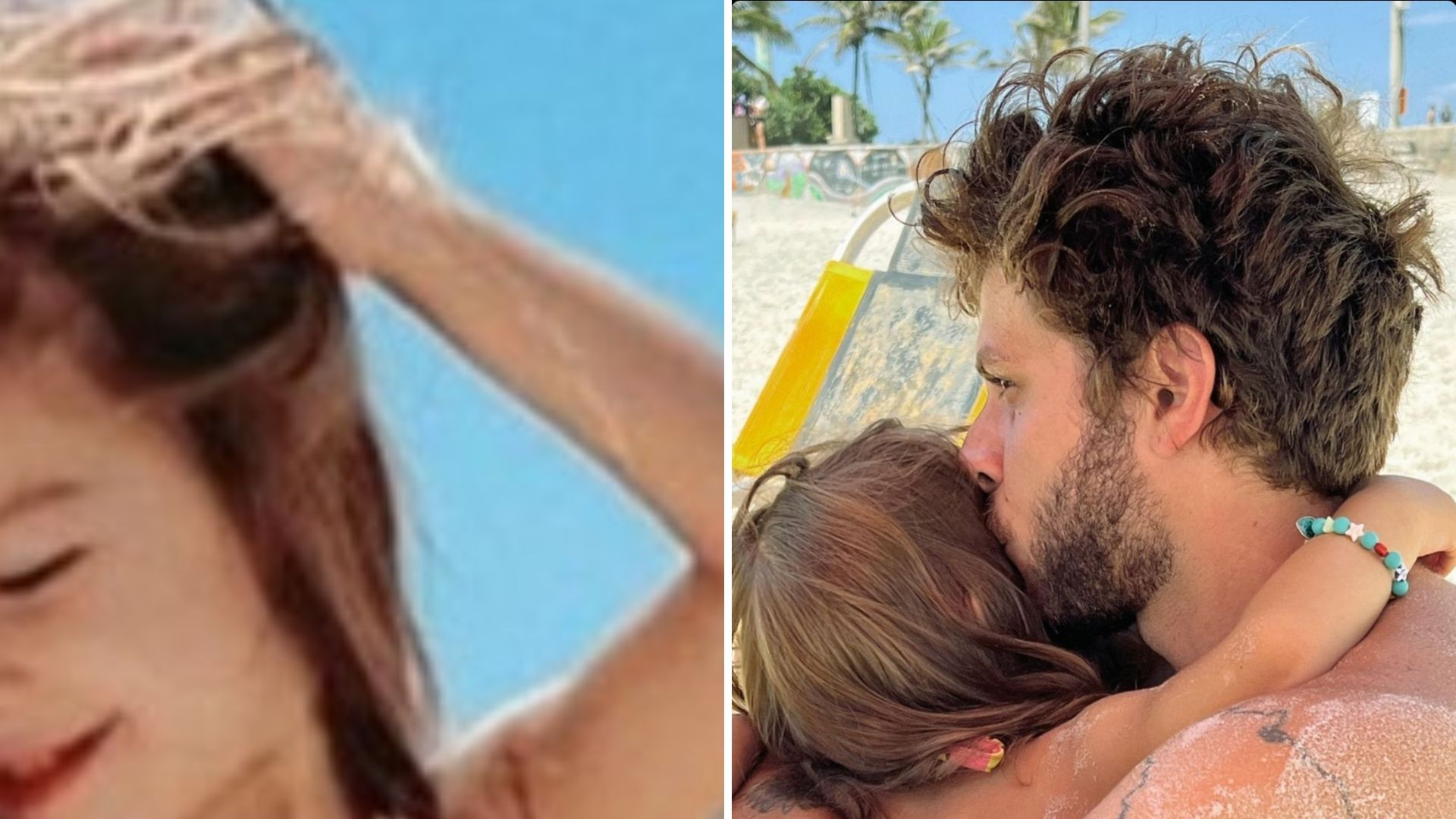 Que fofa! Chay Suede flagra filha, Maria, fazendo ‘charminho’ em passeio na praia