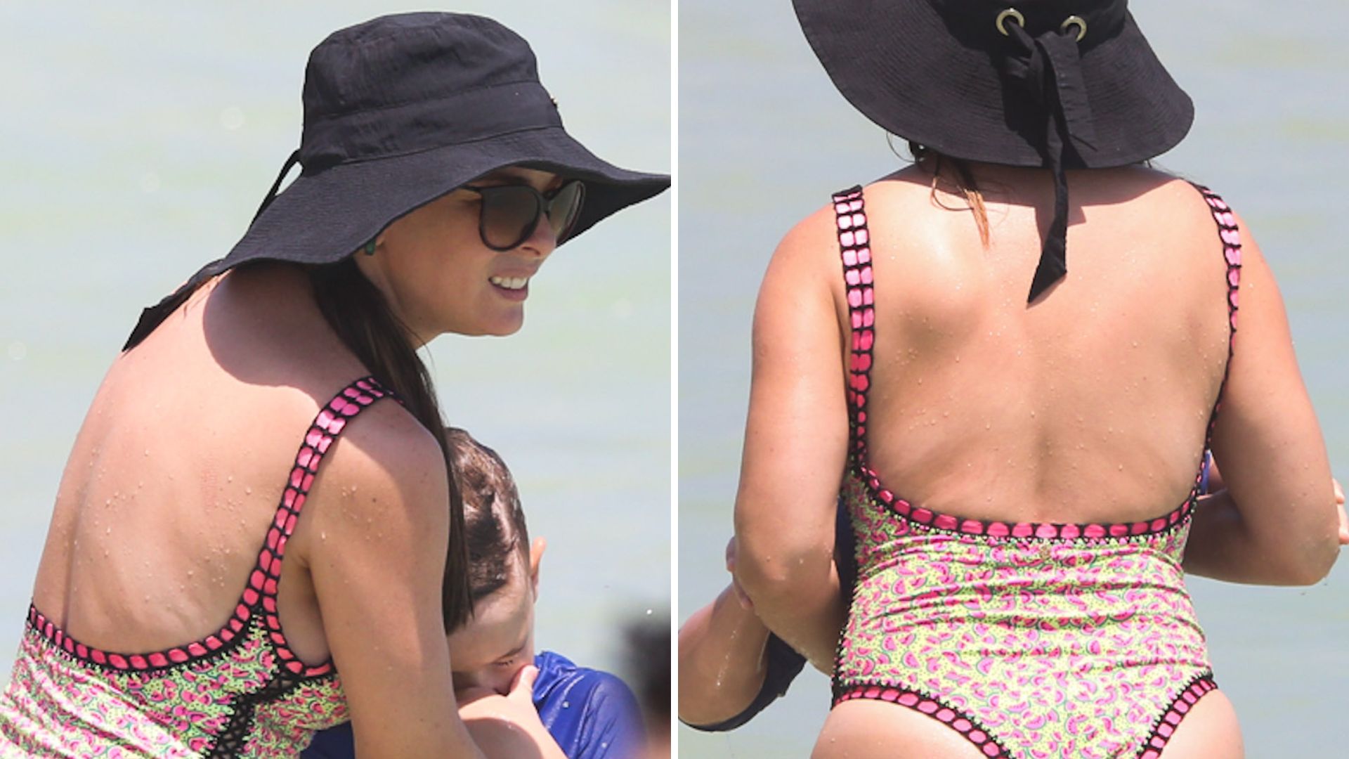 Aos 44 anos de maiô cavado, Regiane Alves exibe corpo real ao ir à praia com os filhos