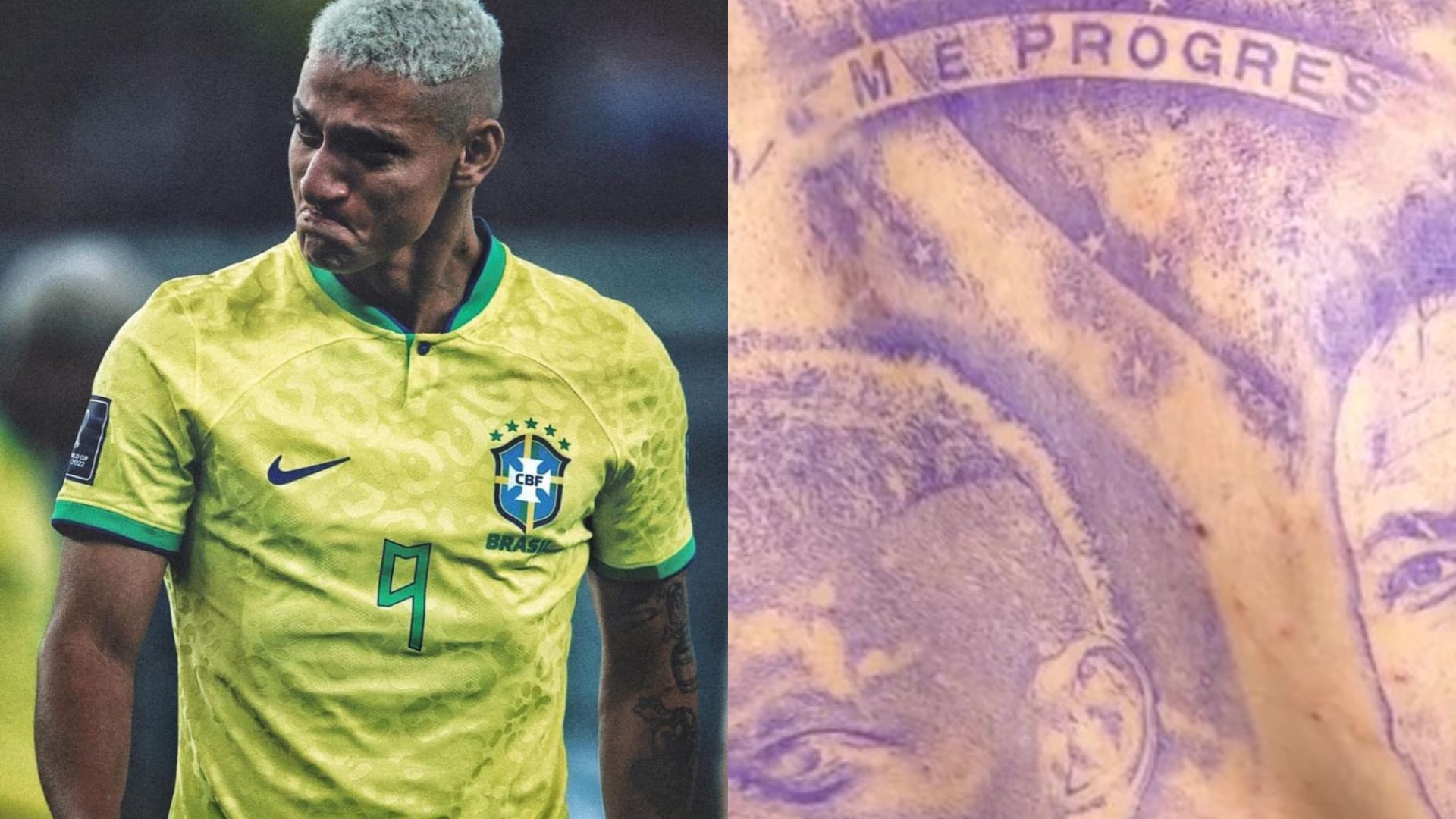 Richarlison cobre as costas com tatuagem enorme em homenagem a Pelé, Neymar e Ronaldo