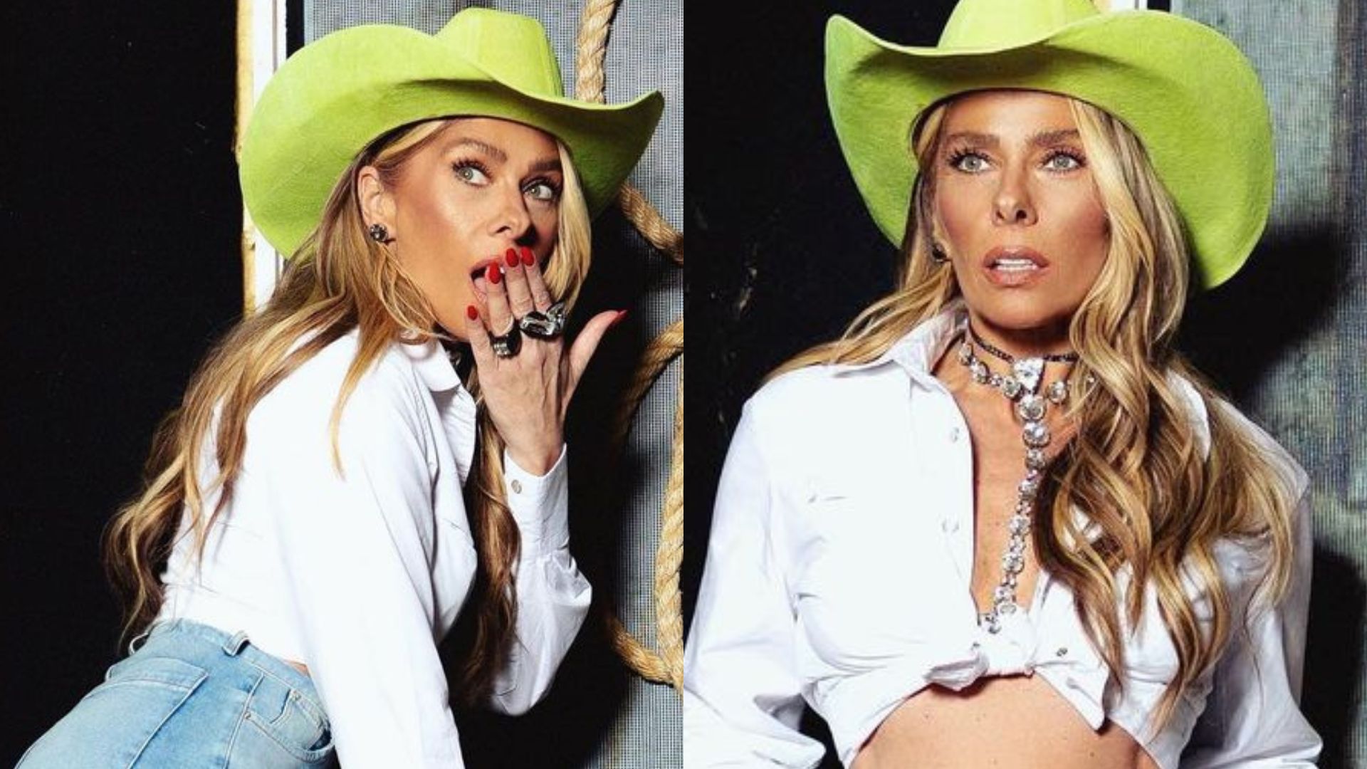 Adriane Galisteu elege shorts curto em look cowboy e faz pose atrevida: “Mulherão”