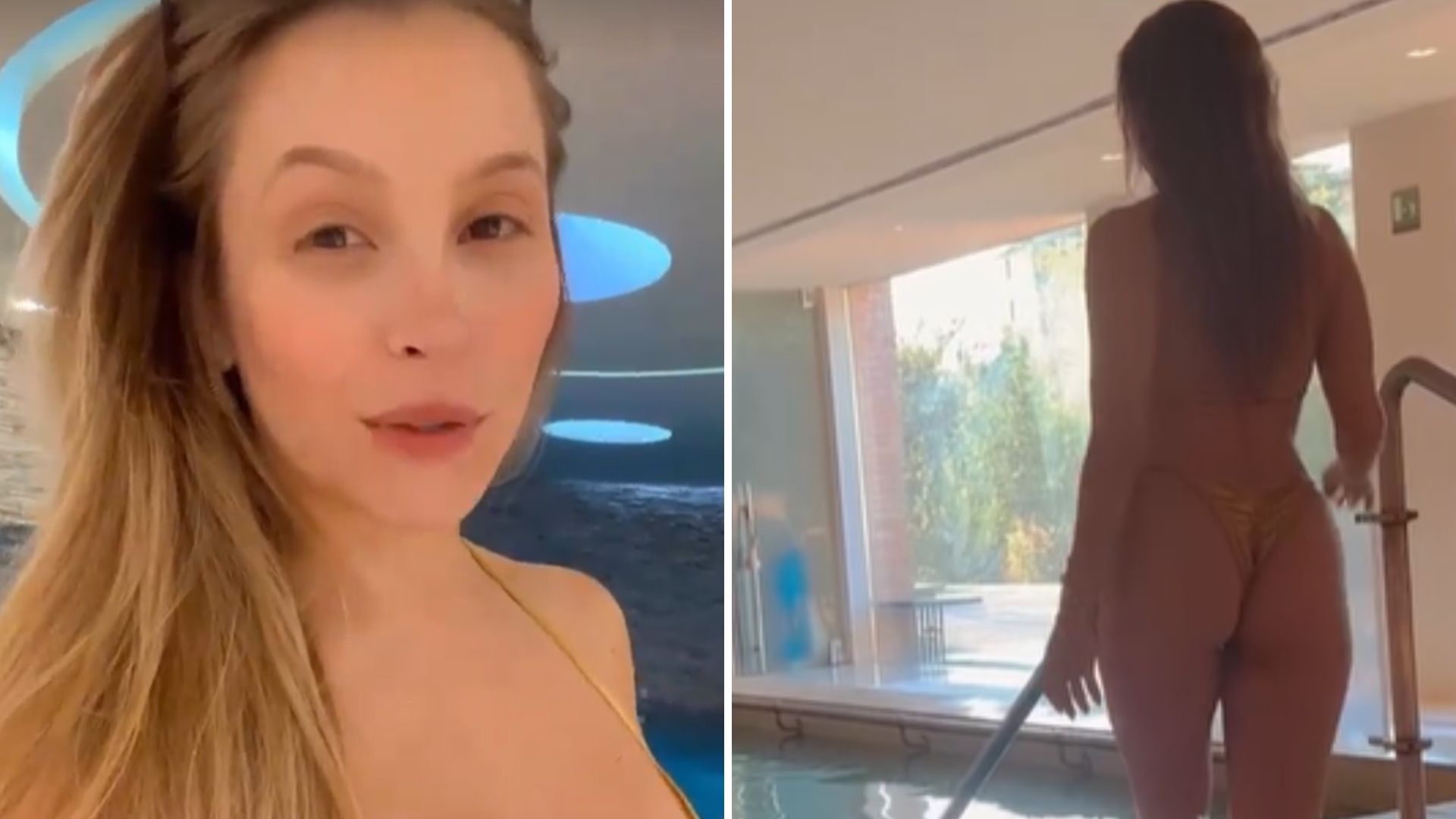De biquíni, Carla Diaz toma banho em piscina ‘perigosa’ em hotel de luxo “No máximo 15 minutos”