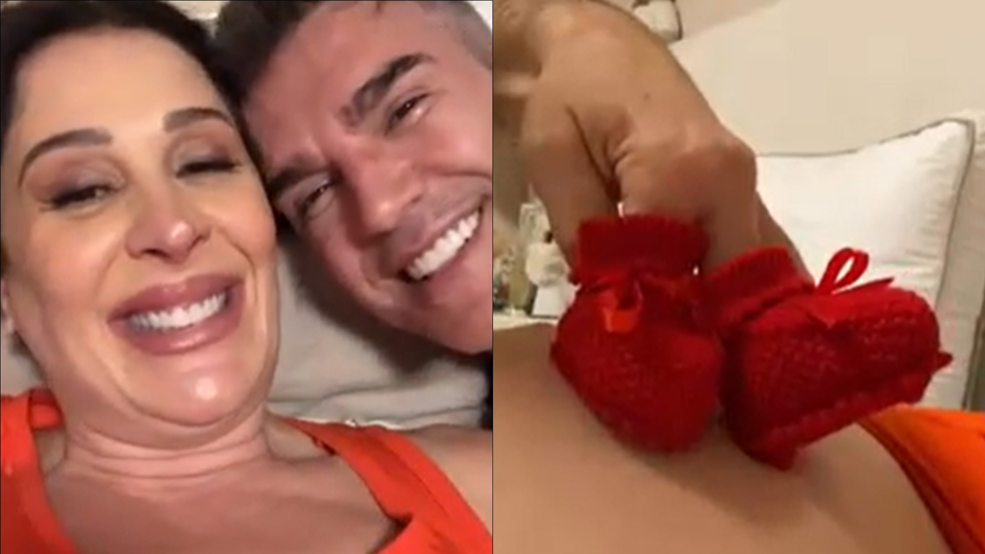 Aos seis meses, Claudia Raia ganha carinho do marido no barrigão: “Muito amor”
