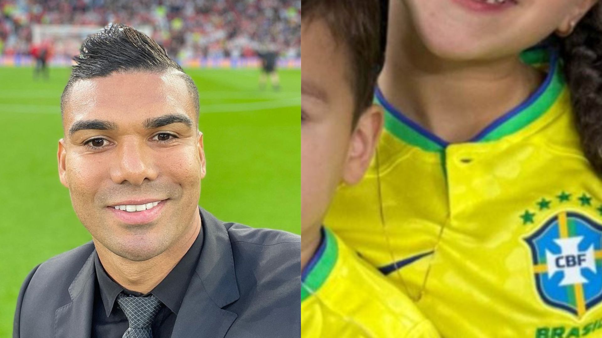 Esposa de Casemiro surge com os filhos do casal na Copa e encanta a web