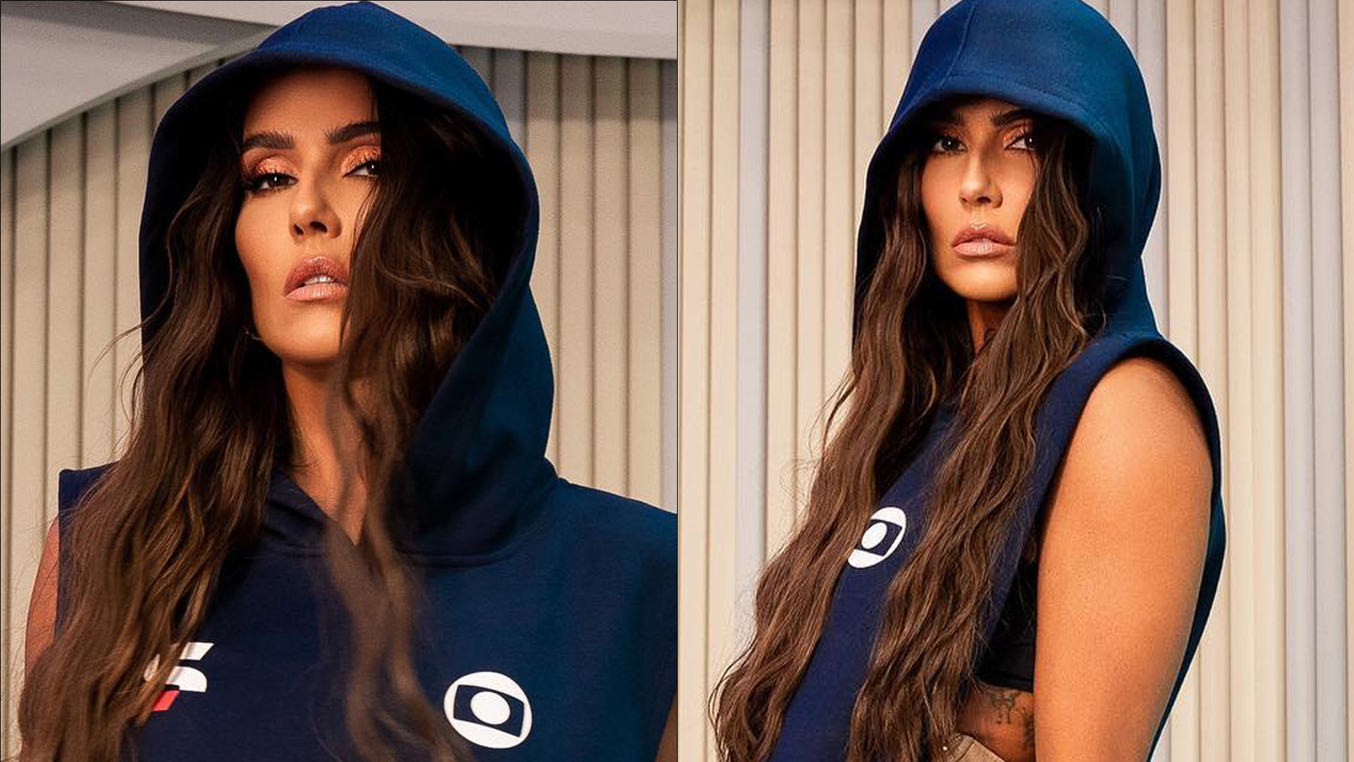 Sem calças, Deborah Secco usa só blusão e calcinha para comentar Copa: “Sem nada?”