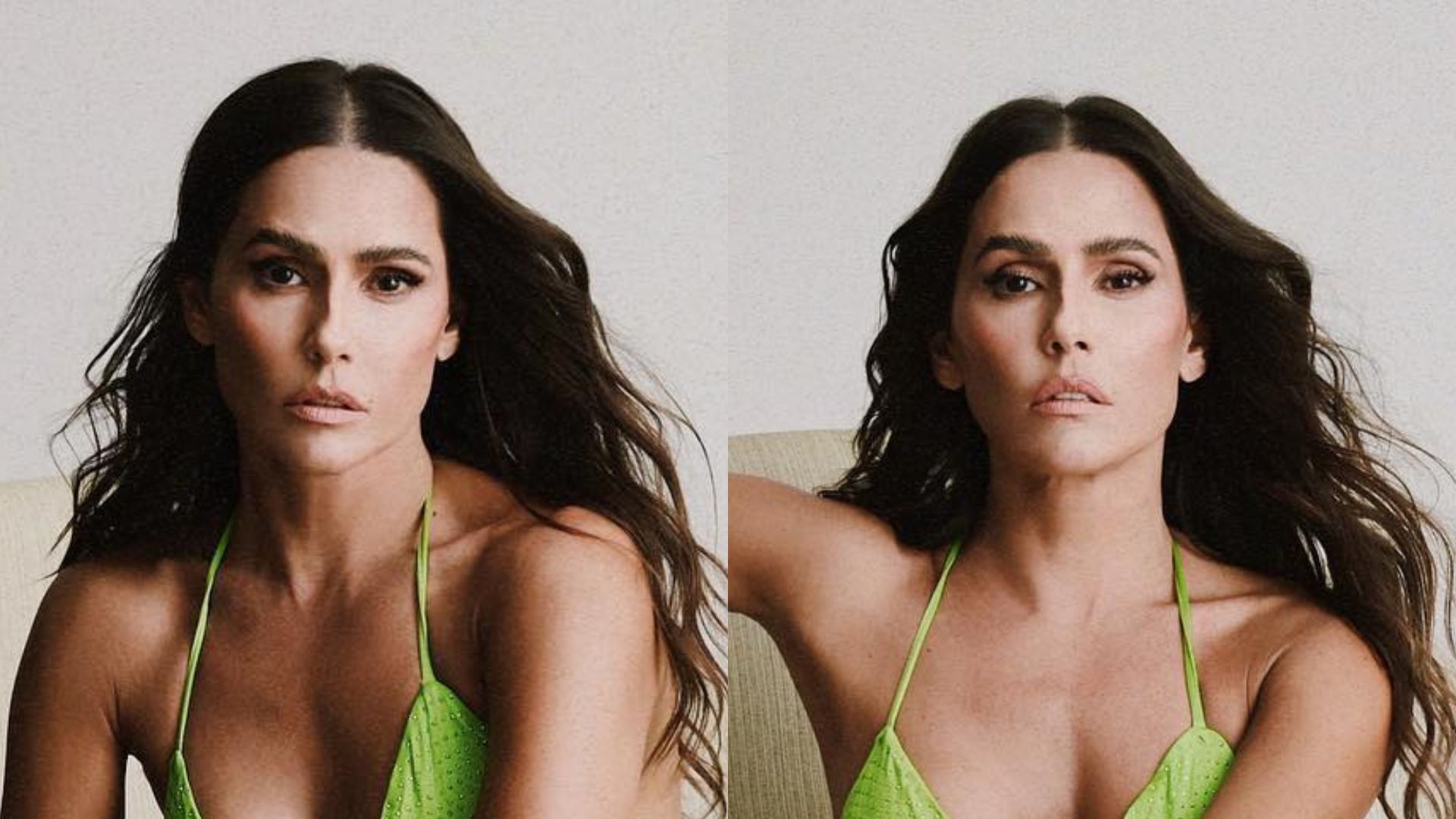Deborah Secco cruza as pernas usando vestidinho curto e decotado: “Poderosa”
