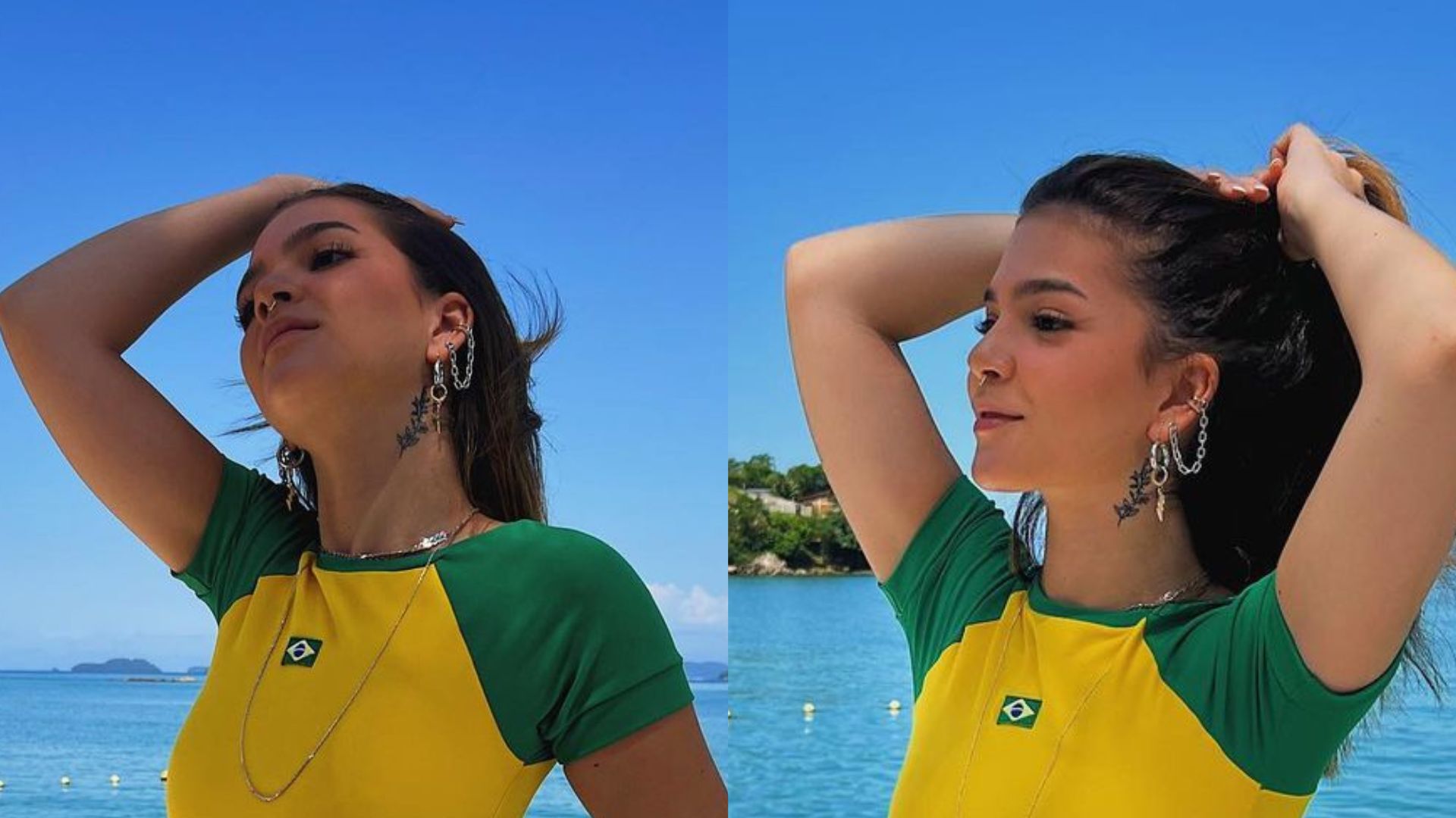 Em clima de Copa, Mel Maia curte praia com calcinha em homenagem ao Brasil: “Deusa”