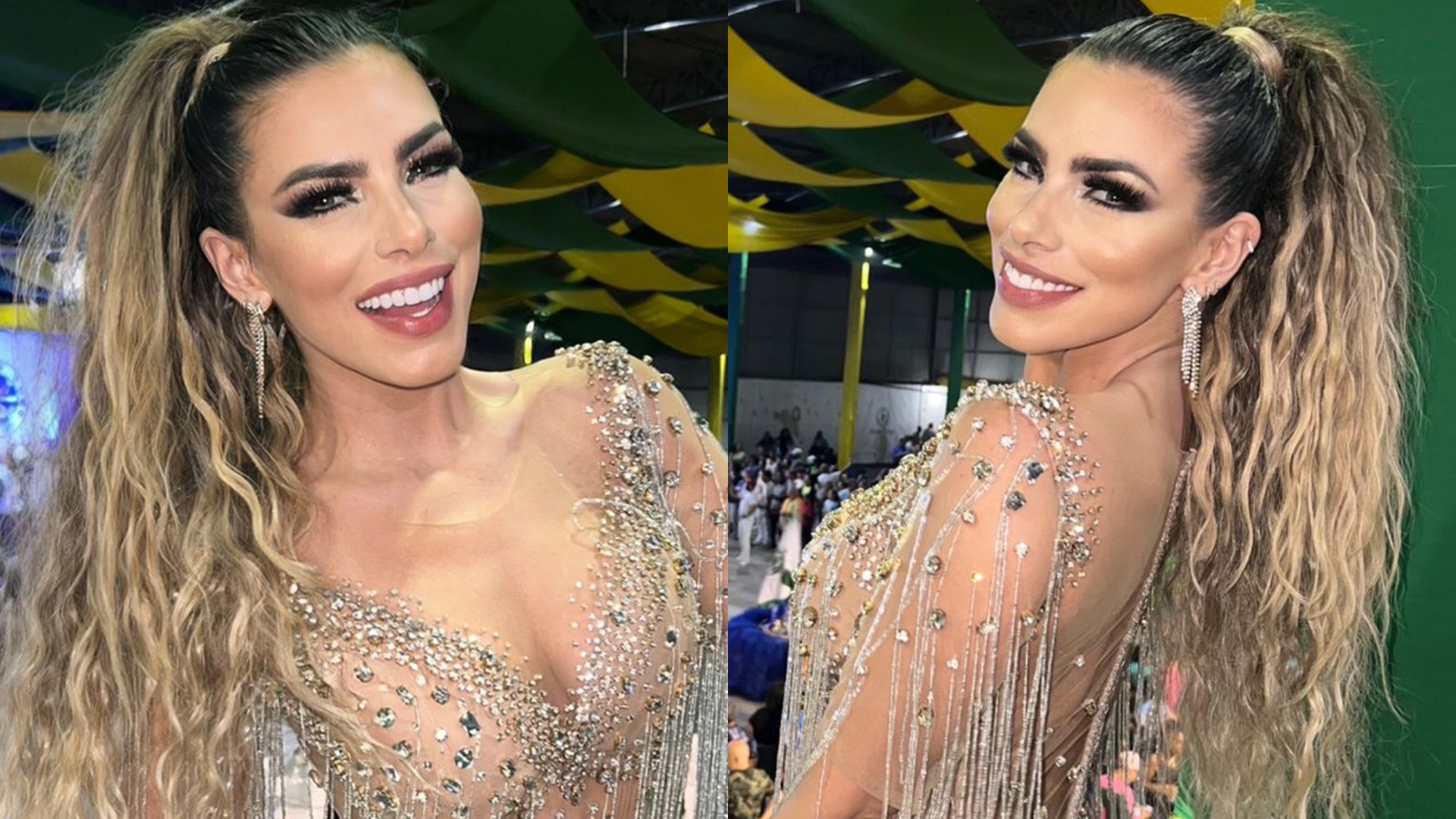 Ex-Fazenda Erika Schneider rouba atenção em vestidinho curto com sete mil cristais bordados a mão