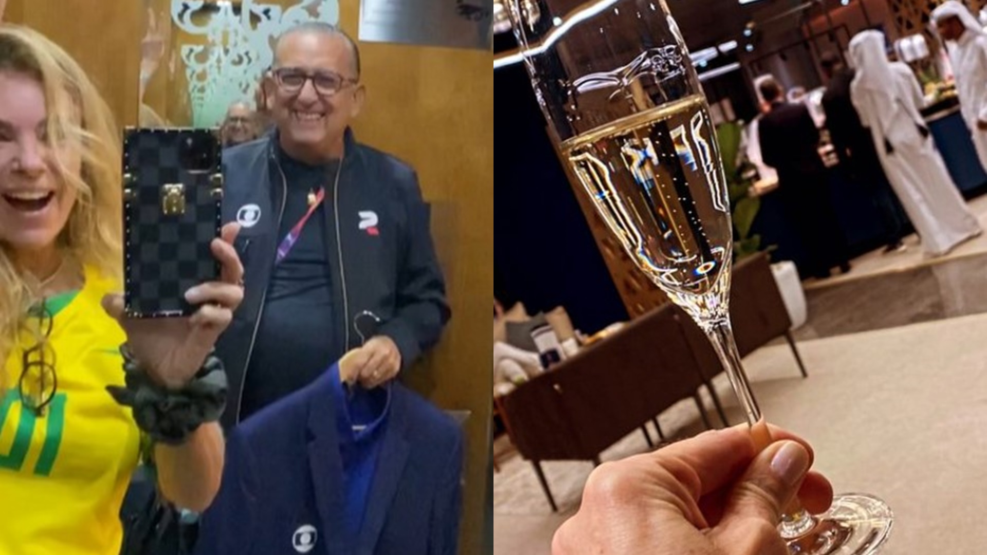 Mulher de Galvão Bueno expõe luxo ao curtir Copa em área vip com direito a espumante