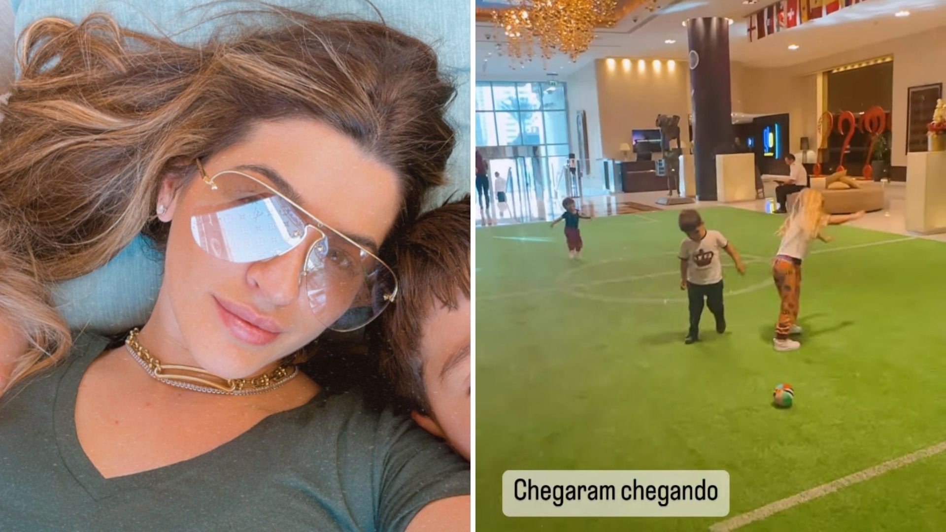 Esposa do goleiro Alisson Becker leva os três filhos para apoiar seleção no Catar
