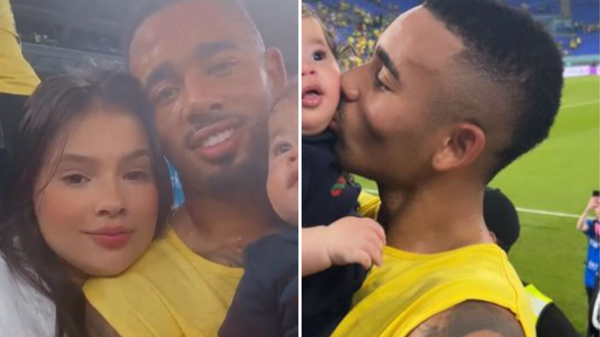 Após boatos de crise, Gabriel Jesus celebra vitória do Brasil ao lado da namorada e da filha