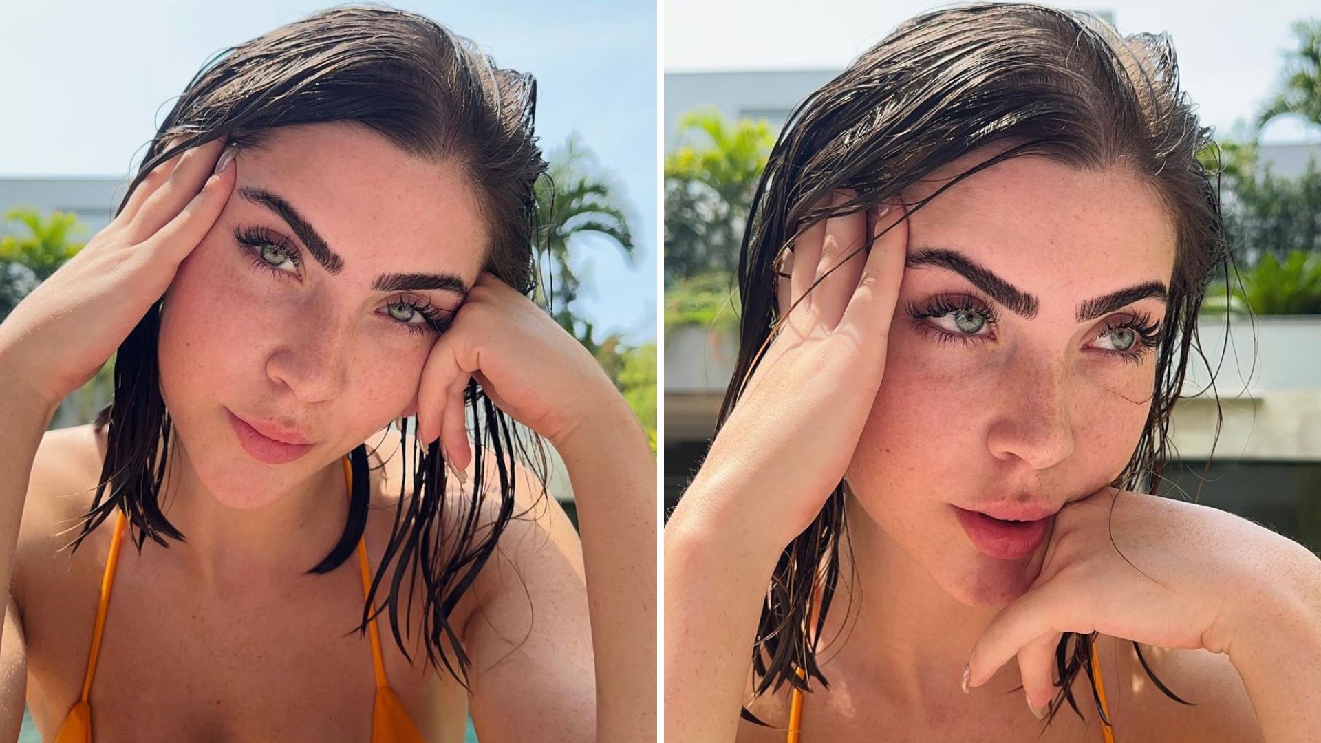 Jade Picon hipnotiza sem maquiagem na beira da piscina: “Minhas sardinhas”