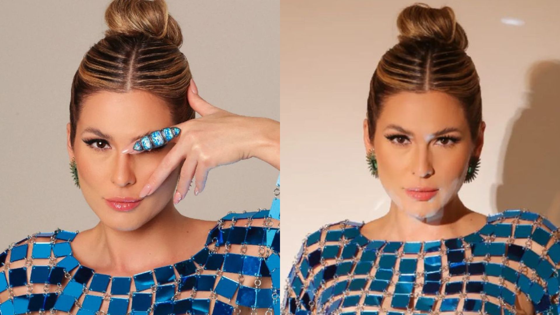 No clima da Copa, Lívia Andrade arrasa com vestido azul transparente e choca: “Deusa”
