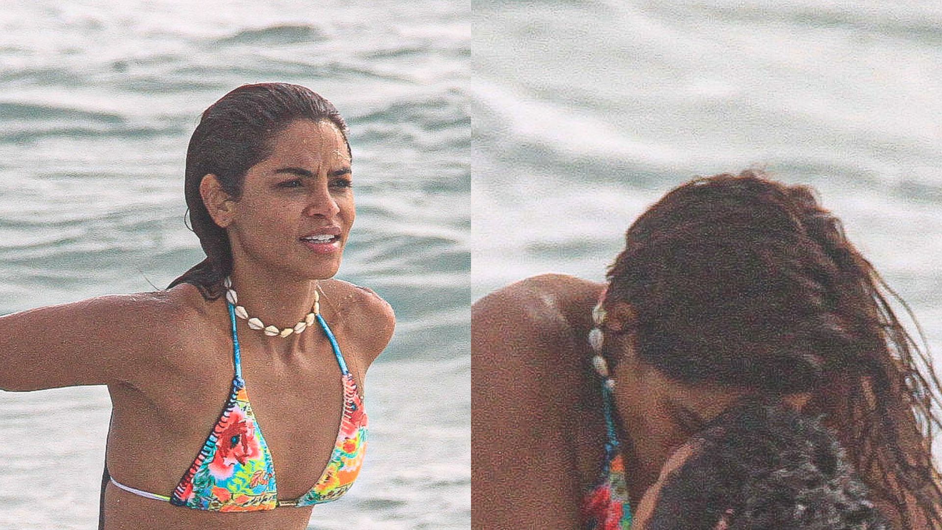 De biquíni mínimo, Lucy Alves é flagrada em cenas quentes em praia no Rio