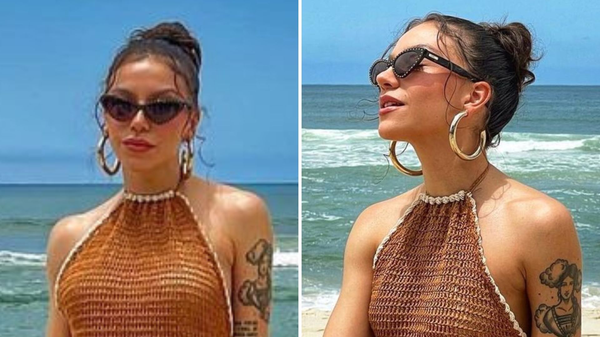 Priscilla Alcântara aposta em vestido de crochê para curtir praia: “Tão bem”