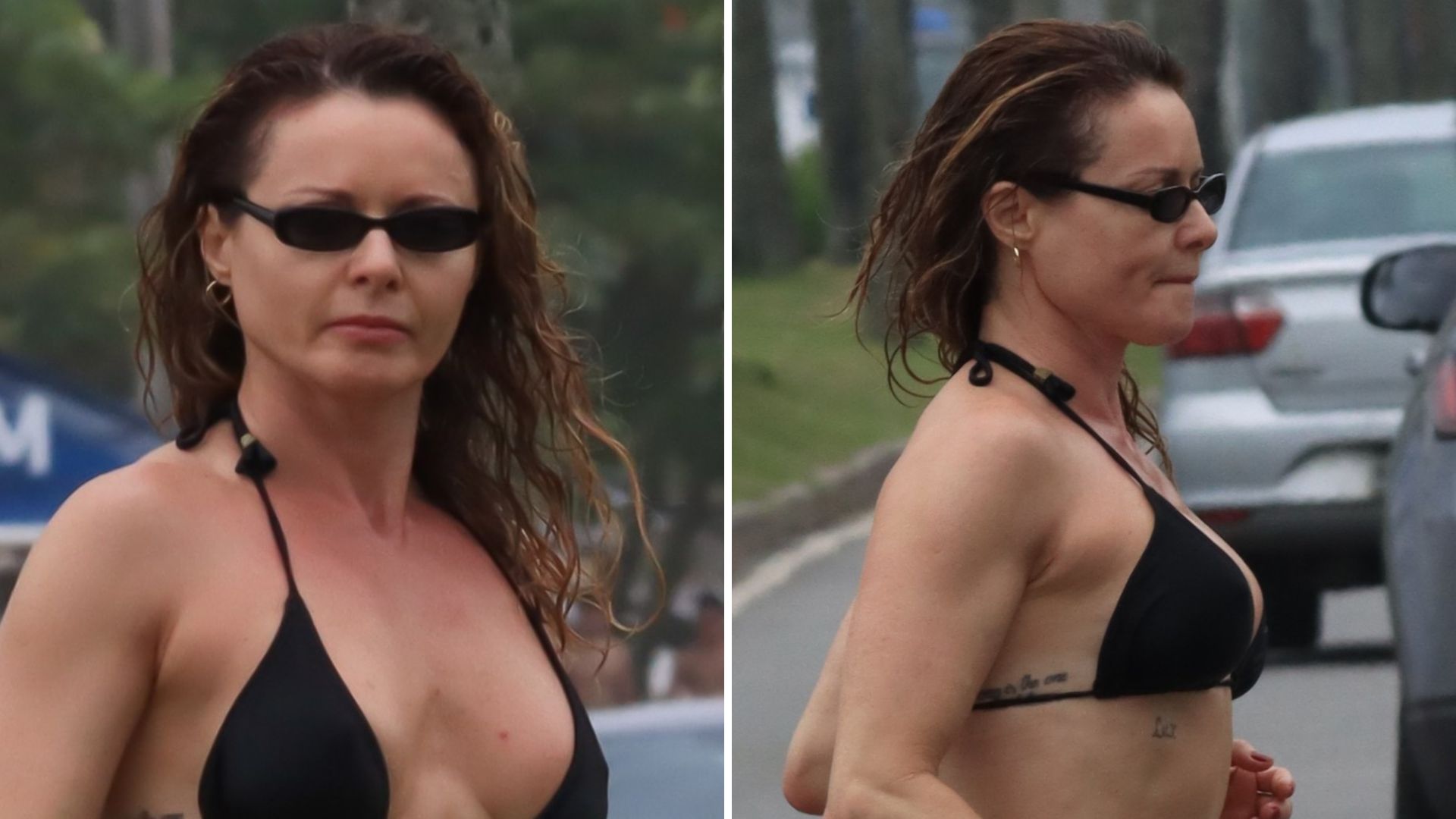 Um espetáculo aos 50 anos, Rita Guedes é flagrada deixando praia de biquíni fio-dental
