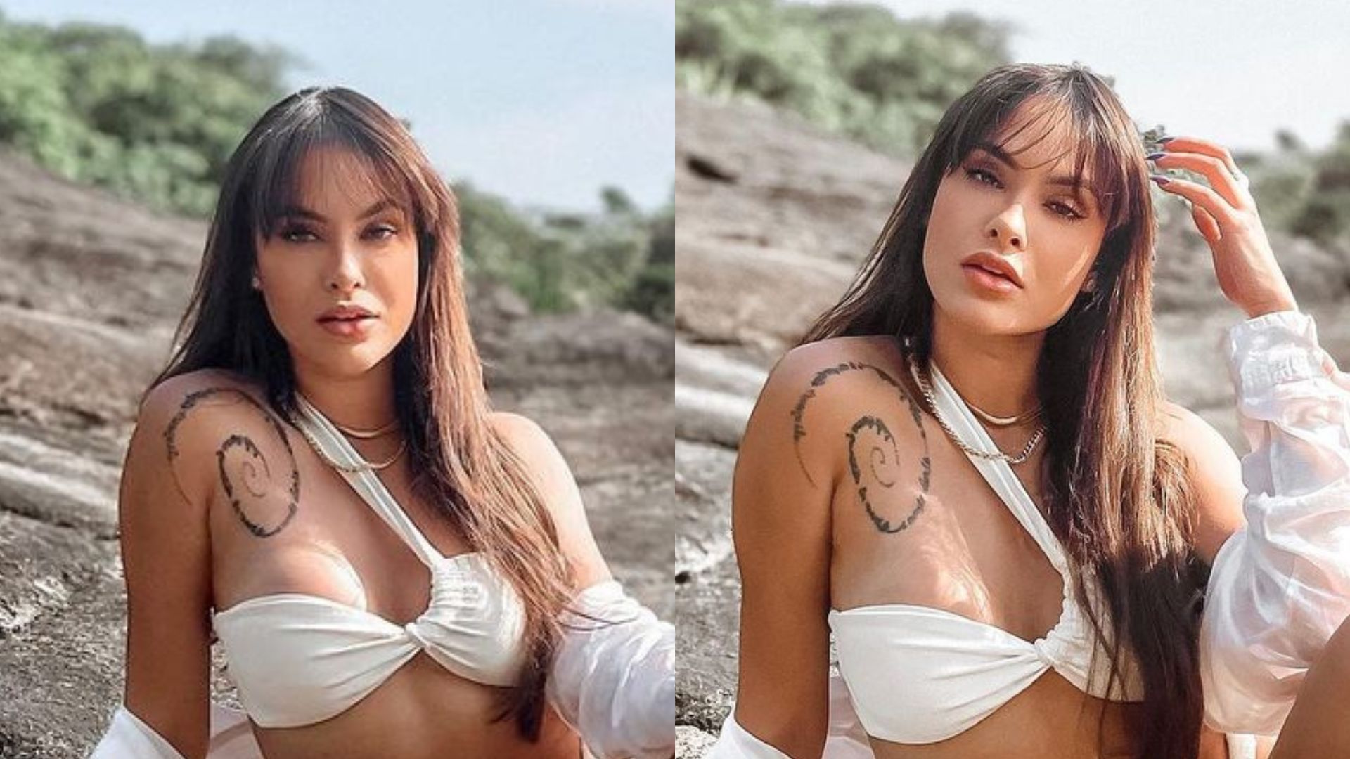 Sarah Andrade faz pose atrevida usando biquíni branco e desenha corpão: “Sereia”
