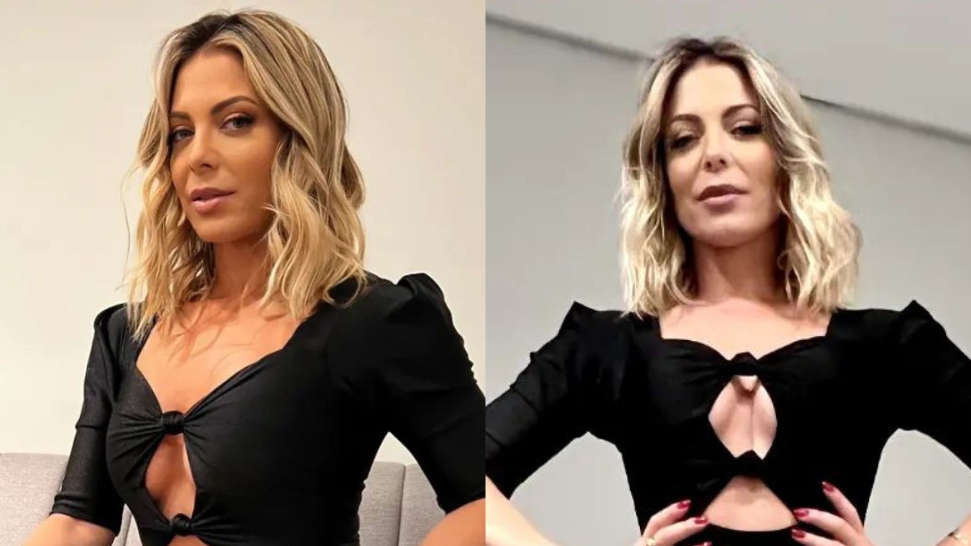 Sheila Mello cruza as pernas usando vestidinho preto e arrasa: “Que mulher”