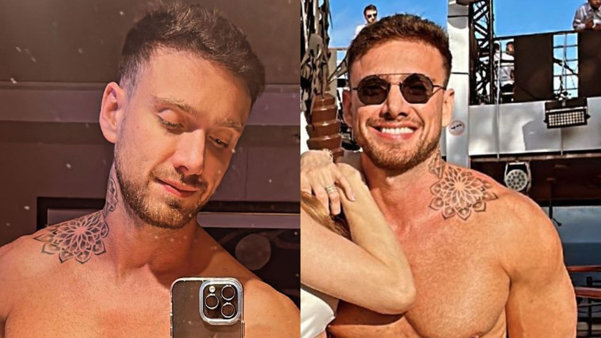 Vini Buttel posa sem camisa agarradinho com nova affair e ostenta corpo sarado